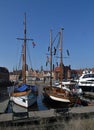 Beautiful panorama view of cityscape with sailboats mooring in the Old Town in Gdansk Royalty Free Stock Photo