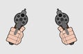 Two Revolver front view. Gun in fist isolated. Vector illustration Royalty Free Stock Photo