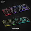 Two RGB backlit mechanical keyboards are displayed on a black background Royalty Free Stock Photo