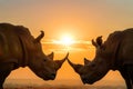 two rhinos facing each other during sunset Royalty Free Stock Photo