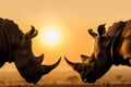 two rhinos facing each other during sunset Royalty Free Stock Photo