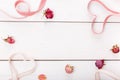 Two ribbon magic hearts on wooden backround, Valentine day concept Royalty Free Stock Photo