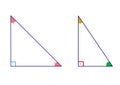 Two right-angled triangles with colorful angles. Geometry diagram showing two different right triangles Royalty Free Stock Photo