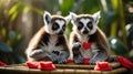 Adorable Ring-tailed Lemurs Sharing Love on Valentine\'s Day Royalty Free Stock Photo