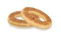 Two rings of wheat bagels, bubliks or cracknels. Baked goods, pastry, dessert food.