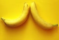 Two ripe bananas on a yellow background