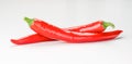 Two Ripe chili pepper isolated on white background. red hot chili pepper. Red Cayenne pepper. Red long chili peppers. high-quality Royalty Free Stock Photo