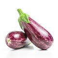 Two ripe graffiti eggplants isolated on a white background. Food concept Royalty Free Stock Photo