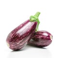 Two ripe graffiti eggplants isolated on a white background. Food concept Royalty Free Stock Photo