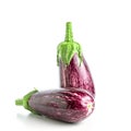 Two ripe graffiti eggplants isolated on a white background. Food concept Royalty Free Stock Photo