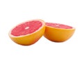 Two Ripe half of pink grapefruit citrus fruit isolated on white background. Royalty Free Stock Photo