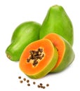 Sliced ripe papaya fruits isolated on white background. exotic fruit. clipping path Royalty Free Stock Photo