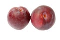 Two ripe plums fruit isolated on white Royalty Free Stock Photo