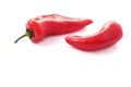 Two ripe red peppers on white background, isolated. Produce product, agriculture industry. Copy space Royalty Free Stock Photo