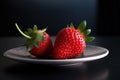 Two ripe red strawberries in a plate close-up on the table. Royalty Free Stock Photo