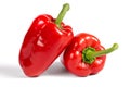 Two ripe red sweet peppers isolated on a white background Royalty Free Stock Photo