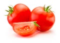 Two ripe red tomatoes vegetable with cut isolated on white background Royalty Free Stock Photo