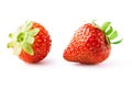 Two ripe strawberry fruits isolated on white background. Clipping path Royalty Free Stock Photo