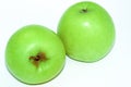 Two Ripe fresh juicy sweet green apple on a white background Royalty Free Stock Photo