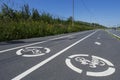 Two road signs `Bicycle path` on the asphalt Royalty Free Stock Photo