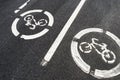 Two road signs `Bicycle path` on asphalt Royalty Free Stock Photo