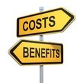 Two road signs - costs vs. benefits Royalty Free Stock Photo