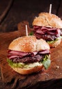 Two roast beef burgers on a takeaway counter Royalty Free Stock Photo