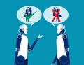 Two robot talking about human. Concept business vector illustration. Automation technology Royalty Free Stock Photo