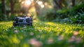 Two Robotic Lawn Mowers in the Grass Royalty Free Stock Photo