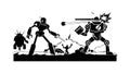 Two Robots in Combat Silhouette for Sci-Fi Battle and Action Scenes, vector design Generative AI Royalty Free Stock Photo