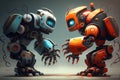 two robots with different functions and abilities, but one of them can surprise the opponent