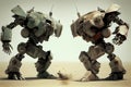 two robots, each with different design features and functions, face off in battle