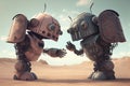 two robots, each with unique personalities and characteristics, interact in friendly battle