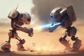 two robots, fighting each other in epic battle for the future of humanity