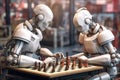 Two robots playing a game of chess. Royalty Free Stock Photo