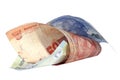 Two Rolled South African Bank Notes on White Royalty Free Stock Photo