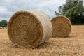 Two rolled up hay bales Royalty Free Stock Photo