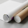 Two rolled-up posters or large sheets on a gray surface. The one on the left has a gri Royalty Free Stock Photo