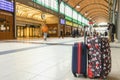 Two rolley travel bags in ticket hall of the train station in Wroclaw, Poland