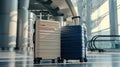 Two Rolling Suitcases in Airport.AI generated image Royalty Free Stock Photo