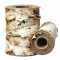 Two Rolls of Birch Bark on White Background Royalty Free Stock Photo