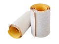 Two rolls of extra coarse and super fine aluminum oxide sandpaper. Abrasive paper for dry sanding. Processing wood and metals, Royalty Free Stock Photo