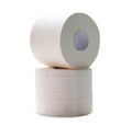 two rolls of white tissue paper or napkin in stack for use in toilet or restroom isolated on white background with clipping path Royalty Free Stock Photo