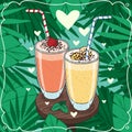 Two romantic fresh juices or milkshakes