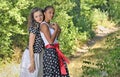 Two romantic girl surrounded by leaves Royalty Free Stock Photo