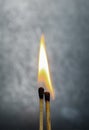 Two Romantic Matchsticks burning In Love Sitt. Love And Romance Concept. Matchstick art photography used matchsticks. Royalty Free Stock Photo