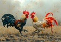 Two roosters fighting in field Royalty Free Stock Photo