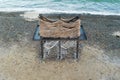 Two rope hammocks on a wild Baltic Sea beach. Drone view. A perfect place to relax surrounded by nature even in the off-season