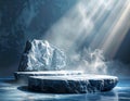 Ethereal Stone Pedestals with Dramatic Light Rays and Smoke rock display Royalty Free Stock Photo