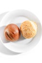 Two Round Buns of Rye and Wheat Flour with Sesame Seeds Top View Royalty Free Stock Photo